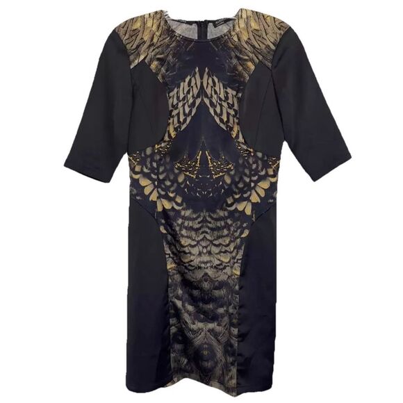 All Saints Satin Shift Mini Dress Size 4 Art To Wear Peacock Black Gold Grunge - Picture 1 of 7